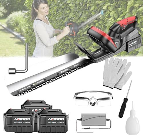 Taille-haie portable avec 3 batteries haute capacité, moteur 9000 tr/min et verrouillage de sécurité pour une coupe efficace des haies et des arbustes