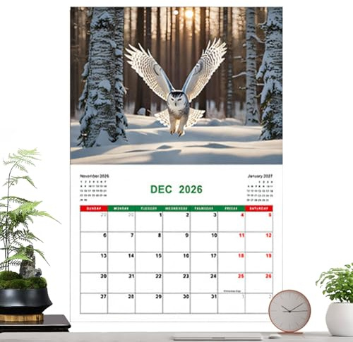 Eulen Wandkalender 2026 - Monatlicher Kalender und Planer 2026 - Persönliche Zeitmanagement Und Organisationshilfen Für Aufgabenlisten Ziele Termine Und Urlaubsplanung