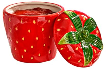 Basilico® Marmeladen-Topf mit Deckel Erdbeere – Steingefäß für Marmelade & Honig – dekorative Aufbewahrung – perfekt für den Frühstückstisch – vielseitig einsetzbar