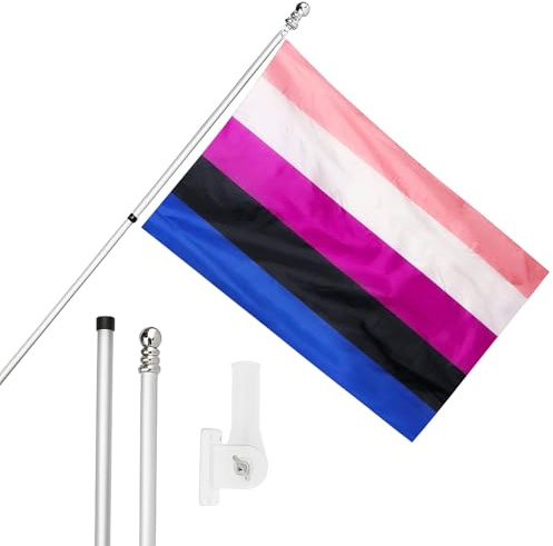 Genderfluid Flag, Flagpole and Wall Mount Set - 5ft x 3ft Genderfluid Flag with Grommets, Extendable Pole and Mount - Pride Month Indoor Outdoor Decoration LGBTQ+ Festivals and Celebrations