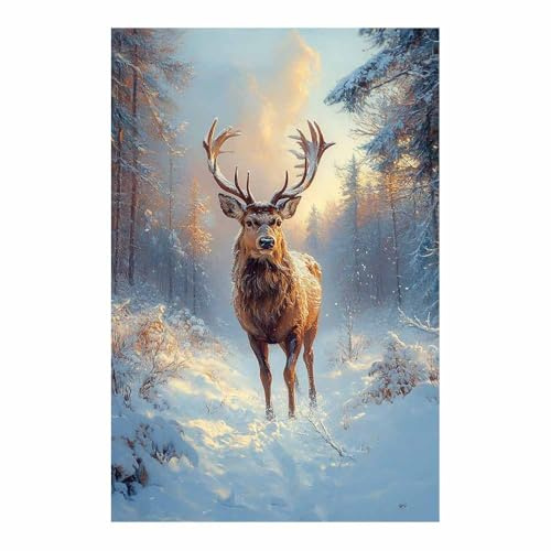 TODOAA Winter Weihnachten Bilder Winter Weihnachten Elch Wald Wandkunst Wandbilder, Leinwand Drucke Wohnzimmer Poster Modern Wanddeko Gemälde Foto(Orange 1)-20x30cm Ungerahmt