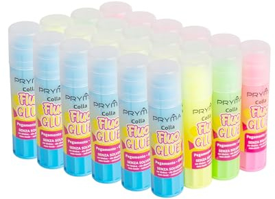 Pryma Colla Stick 30 pz x8 g Glitter – Confezione da 30 Pezzi – Colla Solida a Base Girevole per Scuola e Casa – Asciugatura Rapida e Pulita (24, Pryma Colla Stick Fluo)