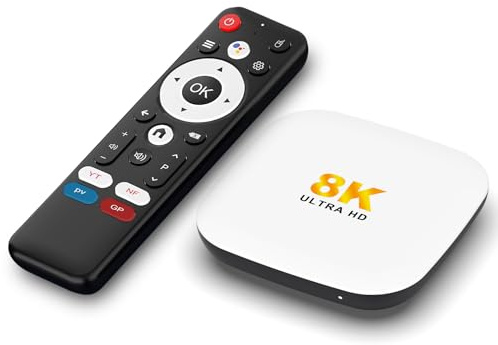 LEFFOT Android 14.0 TV Box 2025, 4GB RAM + 32GB ROM, M2 Plus 4K Ultra HD Smart TVBox, TV-Box Android con 8K Decoding, Control Remoto de Voz, 2.4G y 5G WiFi 6, BT 5.4, HDR10, RK3528 Quad Core A53