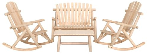 Ordellia 4-TLG. Garten-Lounge-Set, Massivholz Fichte, Outdoor Schaukelstühle & Schaukelbank, Adirondack Stil, für Garten, Terrasse & Balkon, Robustes Kiefernholz, Braun
