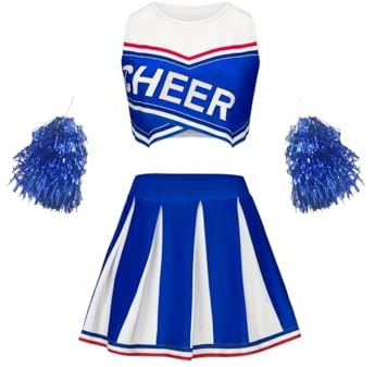 UBOHUZ Cheerleading Ärmelloses Rock-Set Süße Sport-Kinder-Pompons Performance-Mädchen-Party-Kleidung Zurück zur Schulsaison für Erwachsene(Blue,150)