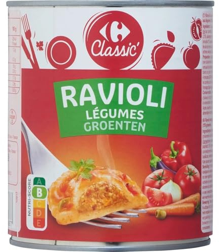 CARREFOUR CLASSIC' - Ravioli aux Légumes à la Sauce aux Légumes - Plat Cuisiné - la boite de 800g - Le Lot De 4