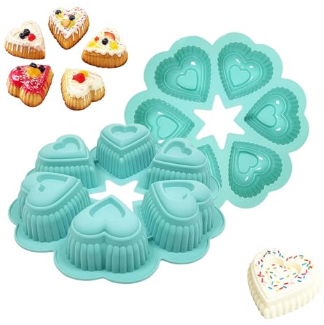 MxSplorion Silikonform Herz, 6-Kavität 3D Herzform Kuchenform, Muffinform Muffinblech, Liebesherz Silikon Backformen für Kuchen, Schokolade, Gelee, Seife DIY Werkzeuge, Blau