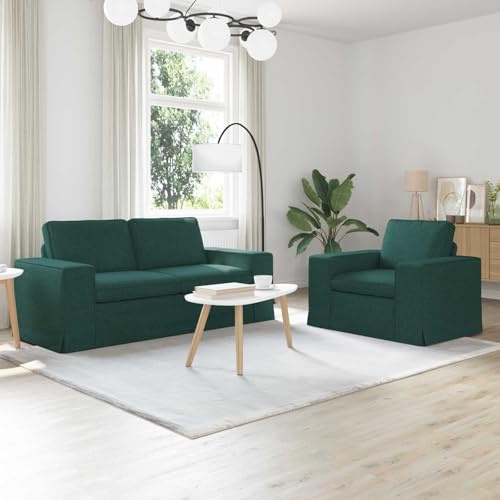 Kaloriko Sofa Set 2-teilig Dunkelgrün Stoff, 182 x 80 x 82 cm, Zweisitzer und Dreisitzer, Polstergarnitur mit bequemer Couch, modernes Ecksofa für Wohnzimmer, Gästezimmer oder Büro