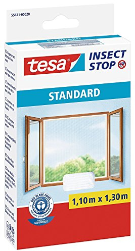 Tesa Fliegengitter für Standard-Fenster, weiß, leicht, 1,5 m x 1,8 m 1,1m:1,3m / 4er Pack Weiß