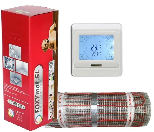 FOXYMAT.SL RAPID elektrische Fußbodenheizung, 10.0 m² (0.5m x 20m) | 200 Watt pro m², mit Thermostat QM-BLUE-TS