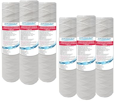 CARTUCCIA FILTRO FILO AVVOLTO 10 POLLICI MICRON 1 POLIPROPILENE SEDIMENTI SET 6 PEZZI