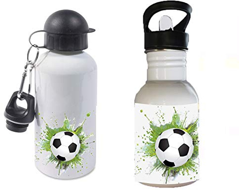 Maus-Design Trinkflasche personalisiert mit Name, Fußball | 400ml, 500ml oder 600ml, Schriftwahl für Name, Edelstahl oder Aluminium