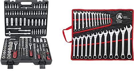 KS Tools 917.0779 1/4 + 3/8 + 1/2 Steckschlüssel-Satz, 179-tlg. & Kraftmann Maul-Ringschlüssel-Satz (25 teilig, SW 6-32 mm, Zwölfkant, in Tetron-Rolltasche) 1198