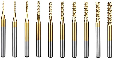Oudtinx 10 Stück 0,8–3 mm Titanbeschichtung, Hartmetall Schaftfräser Gravur-Bits CNC Rotary Fräser Set Werkzeug PCB Form