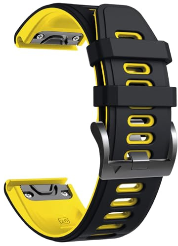 NotoCity Armband für Garmin Fenix 6x/6x Pro/5x/5x Plus/7x/7x Pro/8 51mm, Quickfit 26mm Uhrenarmband für Garmin Enduro 2, Fenix 3/3 HR, Instinct 2X, Epix Pro 51mm, Descent MK1, Quatix 7X(Schwarz-Gelb)