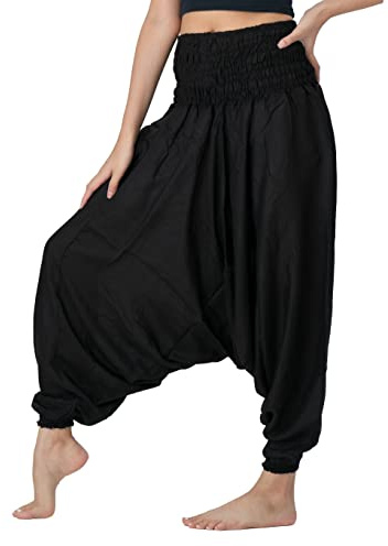 B BANGKOK PANTS Women's Harem Pants Jumpsuit Hippie Clothes (Black Classic, One Size)