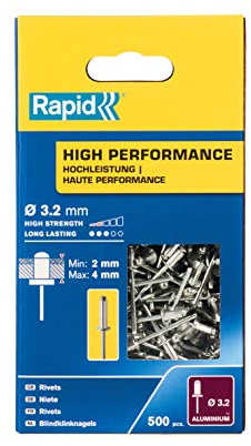 Rapid Blindnieten Aluminium Universal Ø 3,2mm, 2-4mm Klemmbereich, 500 Stk. Nieten Großpackung, für Blindnietzangen