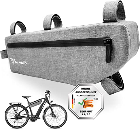MIVELO Fahrradtasche Rahmen - Rahmentasche Fahrrad - 100% recyclebar und wasserdicht - Oberrohrtasche - 3L grau