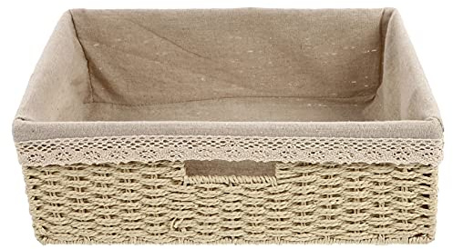 Cabilock Geflochtener Aufbewahrungskorb Eckig Beige Gewebter Regalkorb Gemüsekorb Obstkorb mit Liner Desktop Organizer Multifunktional Zimmer Küche Bad Tisch Haushalt Aufbewahrung