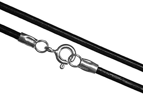Handmade 2mm Real/Genuine Black/Brown Leather Cord 925 Sterling Silver Necklace 11 Lengths Available (22, Black)