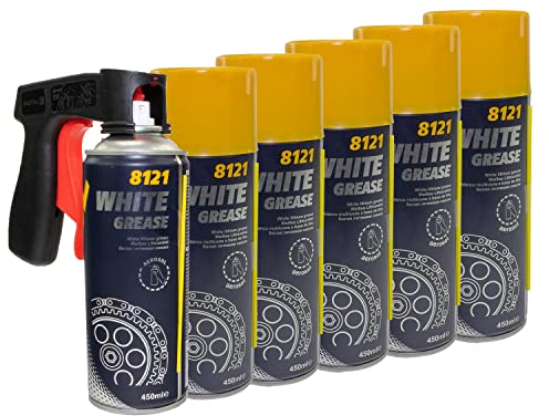 Kettenspray White Grease Sprühfett Mannol 8121 6 X 450 ml mit Pistolengriff