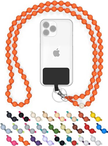 BEARFOOT Holzperlen Handykette universal 135 cm, handgefertigt (The Orange) | Schlüsselband zum Umhängen, kompatibel mit allen Smartphones, iPhone & Samsung, als Kette oder Necklace