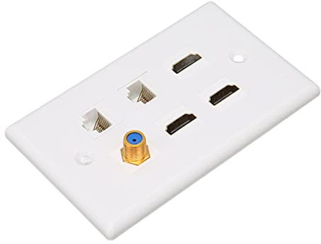 Septpenta Media Wall Outlet, Plug and Play, with Snap in Fixing Clips, Contains 2 HDMI, 1 Cat6 Ethernet, 1 TV F Head, RJ45 Ethernet Port Compatible with Cat5, Cat5e and Cat6 Cables