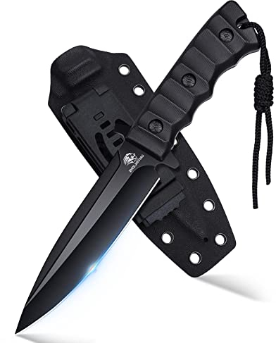 univlions Couteau de survie à lame fixe avec étui en PU pour le camping, l'aventure et la randonnée Cadeau pour homme