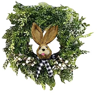 -Osterhasen-Kranz für Haustür mit Blumen und Hasen- Ostern Groß Holz Garten