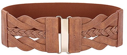 GRACE KARIN Vintage Breiter Elastischer Hemden Bereiter Sommerkleid Damengürtel mit Schnallen Braun L
