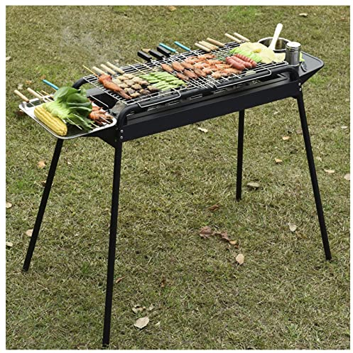 DXDRT Großer Höhenverstellbar Holzkohlegrill Standgrill mit Antihaft-Pfanne & Aufbewahrungskorb,Tragbar Campinggrill für 5-12 Personen Outdoor BBQ, Picknick, Camping, Party, Komplettes Zubehör