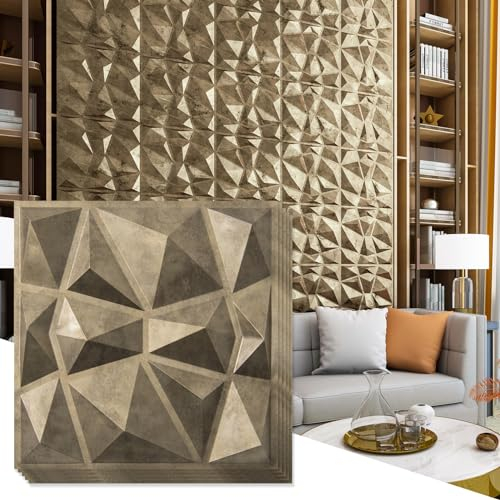 Art3d Texturen 3D Wandpaneele PVC Antik Gold 50x50cm Diamant Design für Innenwand Dekor 3 m²