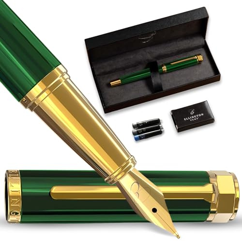 Ellington Pens Luxury Fountain Pen Set- Fountain Pens for Writing - Smooth Nib - Includes Refillable Ink Converter, 3 Ink Cartridges [2 Black & 1 Blue], Gift Box - Elegant Calligraphy