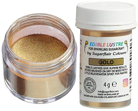 Sugarflair Edible Lustre Labensmittelfarbe Pulver, Gold, 4 g | Essbares Glanzpulver für Torten, Cupcakes, Fondant, Marzipan, Schokolade und Royal Icing, Feines Pulver mit intensivem Glanz