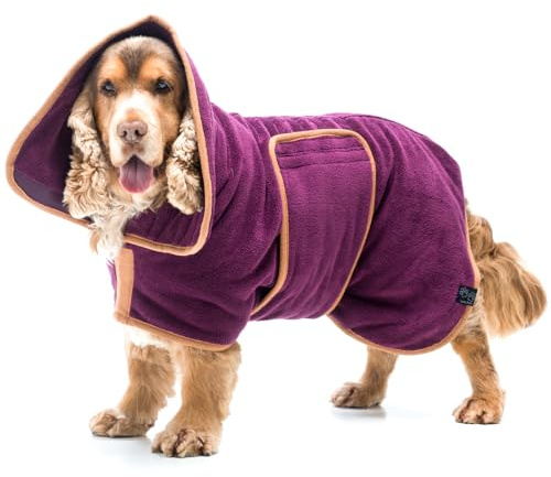 Lucky Pooch® Dog Robe - Luxurious Dog Bathrobe - Ultra Absorbent Dries Your Dogs in Minutes! Double-Layer, Super Soft Towel and Bath Robe All in One (L, Plum)