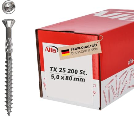 200x Alfa Fassadenschraube 5,0 mm x 80 mm – Aus Edelstahl mit Linsenkopf | Profi-Qualität - Für Terrassen und Fassaden - Spanfreies versenken dank Zierkopf - Erhöhtes Bruchdrehmoment