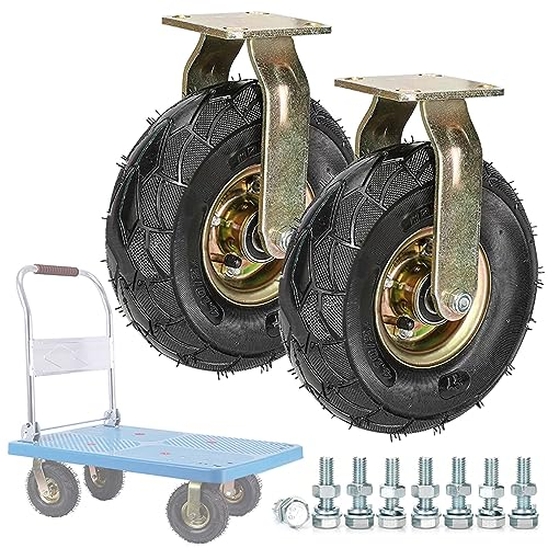 200mm 250mm Schwerlastrollen Industrie Transportrollen 2er SET, Luftreifen Gummi Lenkrollen Mit Bremse, Tragkraft 200 Kg Trolleys Möbel DIY Ausrüstung Werkbank Ersatzrollen ( Color : Fixed , Size : Ø