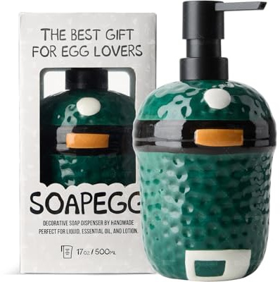 GriAddict SoapEGG, The Big Green Egg Ornament, BGE Charcoal Grill Accessories - Lovely Ceramic Bottel with Rust Proof Pump, Works for Kitchen, Bathroom, and Outdoor Barbecue, Novelty Gift for Egghead