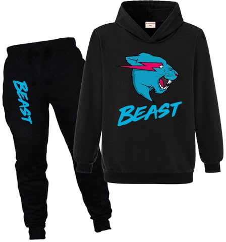 Kiamseay Lightning Cats YouTube Gamer Pull à capuche pour garçons et filles + Pantalon Coton 2 pièces Vêtements, noir 1, 9-10 ans