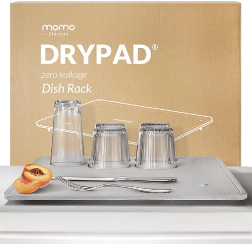Momo Lifestyle Stone Dish Drying Mat DryPad 50 X 40 cm Misty Gray, Large Stone Drying Mat for Kitchen Counter, Drying Stone for Kitchen Counter Fits Various Dish Racks, Zero Rust Dish Drying Stone