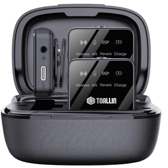 TOALLIN TM7 Wireless Lavalier Microphone with Charging Case | Dual Channel, Noise Canceling, Wireless Lapel Mic for Smartphones, Cameras, Streaming, Vlogging & Recording