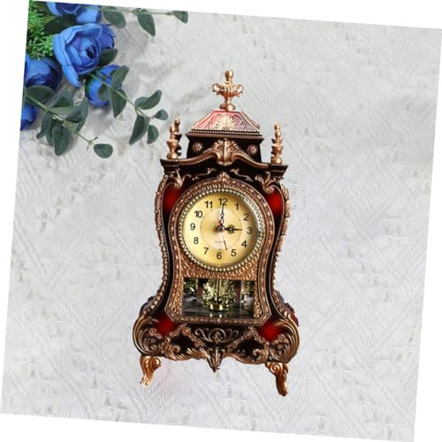 WOFASHPURET Schreibtischuhr Retro Tischuhr Dekorative Uhr Archaistisches Uhrendekor Musikalische Zeitglocke Schreibtischuhr Im Europäischen Stil Braun