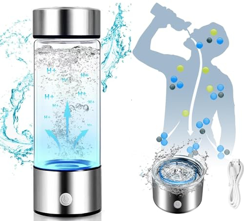 Wasserstoff Wasserflasche,420 ml tragbarer Ionen-Wasserflasche, verbessert die Wasserqualität in 3 Minuten, Wasserstoff-Wasser-Ionisator, Glas-Gesundheitsbecher für Heimreisen