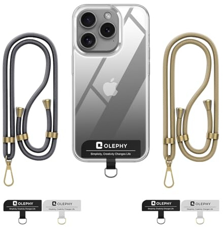 OLEPHY 2 Pack Crossbody Phone Lanyard Strap with 4 Pack Patchs, | Adjustable Universal Nylon Neck Strap Compatible with Most Smartphones with Case, Grey+Golden