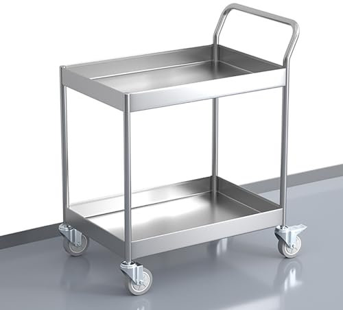 Medizintechnik Servierwagen,Edelstahl Servierwagen Mit 2 Etagen,Speisewagen Mit Bremsen Rollen,schwenkbarer 360 °,Abschließbar Räder, for Restaurant, Küche, Lager, Garage ( Size : 85*56*95cm )