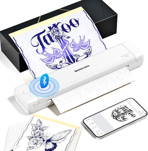 Phomemo TP81 Impresora Termica Tattoo-Termocopiadora Tattoo con 10 Hojas de Papel Térmico para Tatuajes Copiadora Tattoo Transfer, Impresora Tattoo Compatible con Tablet PC, Smartphone, Blanco