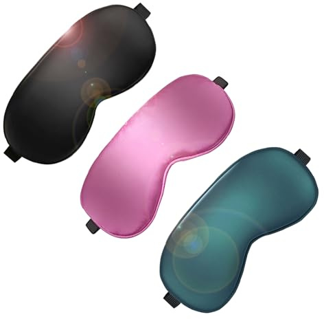 Yolistar Lot de 3 Masque de Nuit pour Hommes et Femmes, Masque des Yeux Voyage Anti-lumière avec Sangle Élastique Réglable, pour Dormir, les Siestes, la Méditation, les Voyages(Noir+Violet+vert encre)
