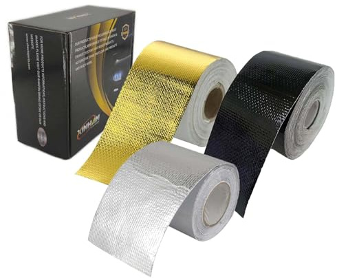 Xinhan Aluminized Adhesive Backed Heat Barrier Tape High Temperature Heat Reflective Adhesive Backed Tape Compatible With Car Intake Pipe Engine Bay Hoses Wires Etc (Black, 2in X 15ft)