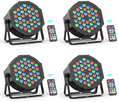 Rtktoup 4PCS 36 Luci Par LED, Luci da Palcoscenico RGB, Luci da Discoteca-dmx con Telecomando, Faretti ad Effetto con Controllo Attivato dal Suono, per Bar Matrimoni Feste Compleanno Halloween Natale