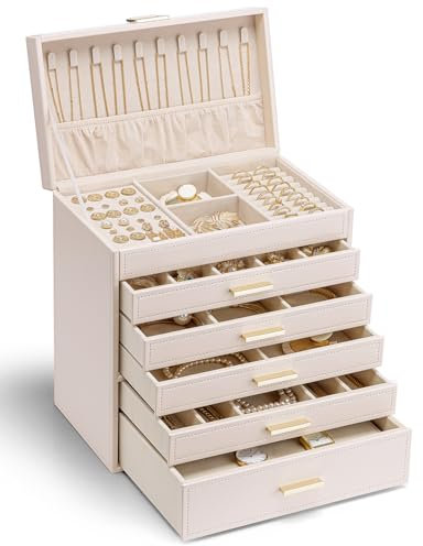 Vlando 6 Layer Large Jewellery Box, Jewellery Box Organiser with Necklace Holder, Jewellery Storage for Ring Bracelet and Watch,Gift for Women (Pink)